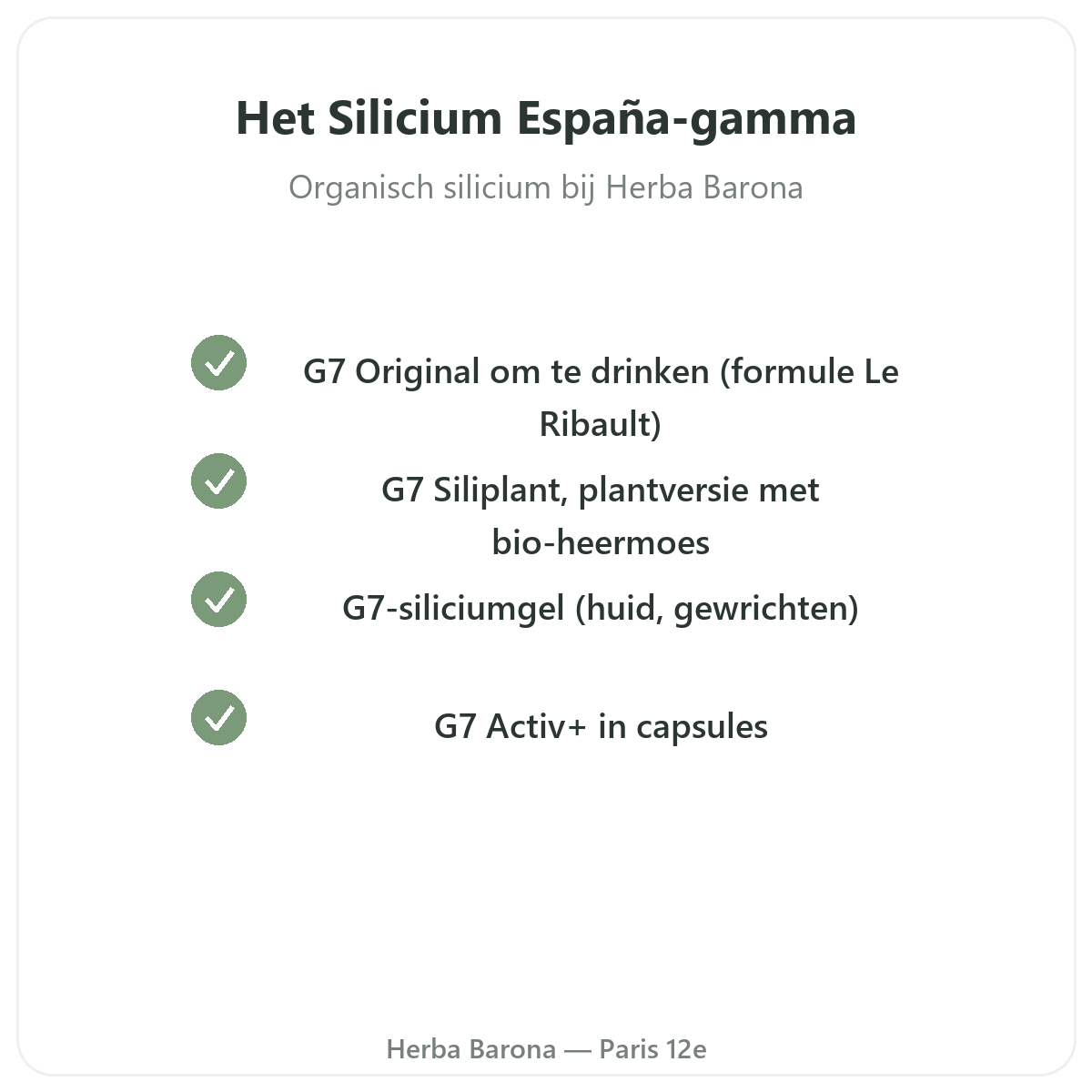 Het assortiment Silicium in Parijs bij Herba Barona Parijs 12e