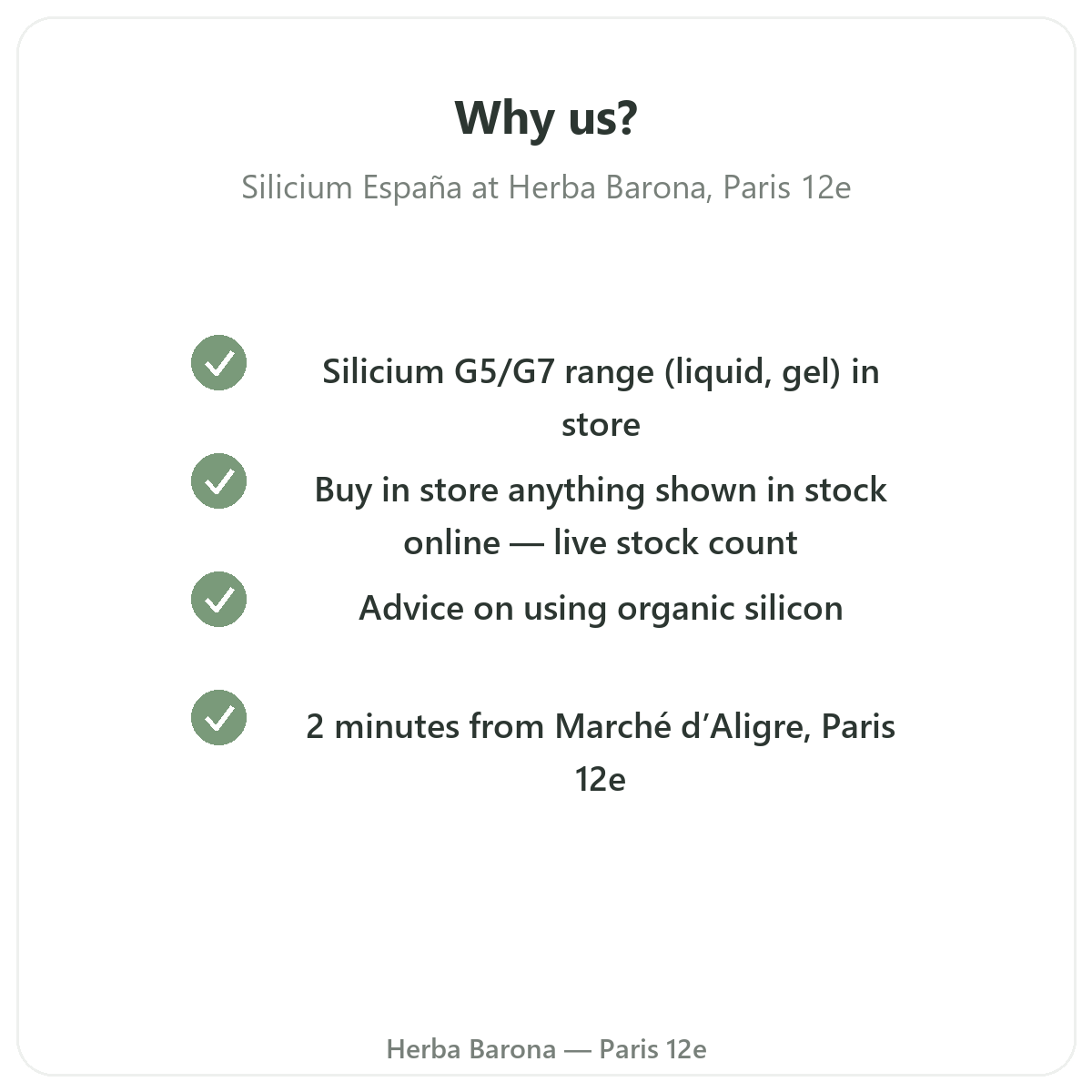 Why buy Silicon in Paris at Herba Barona Paris 12e