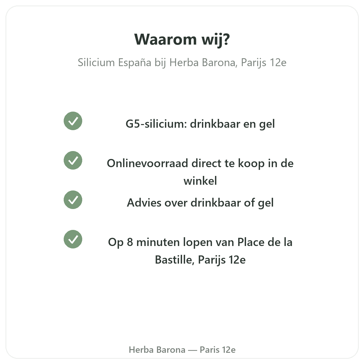 Waarom Silicium kopen bij Herba Barona in Parijs 12e