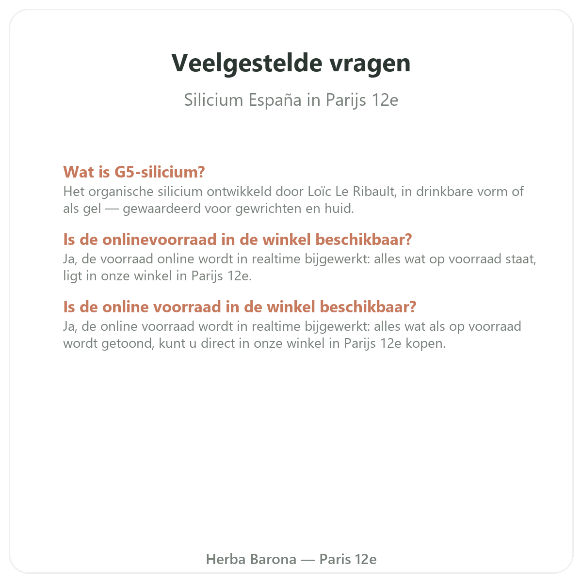 Veelgestelde vragen over Silicium in Parijs - Herba Barona Parijs 12e