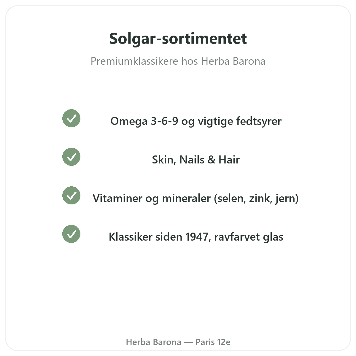 Sortimentet af SOLGAR i Paris hos Herba Barona Paris 12