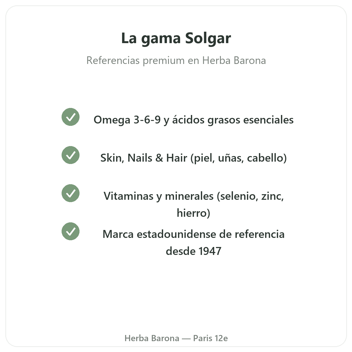 La gama SOLGAR en París en Herba Barona París 12e