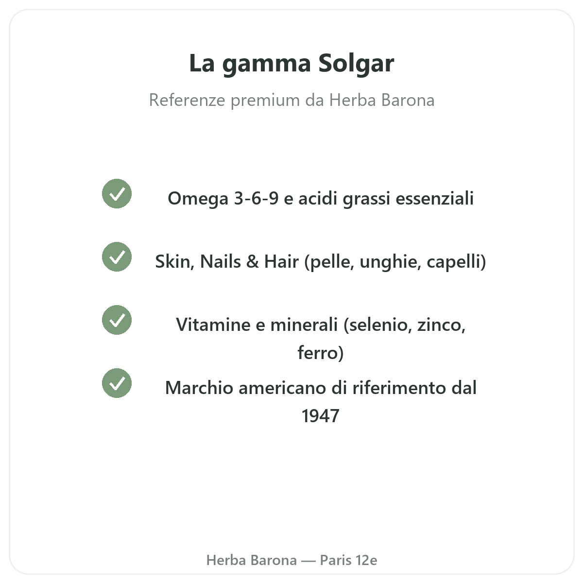 La gamma SOLGAR a Parigi da Herba Barona Parigi 12e