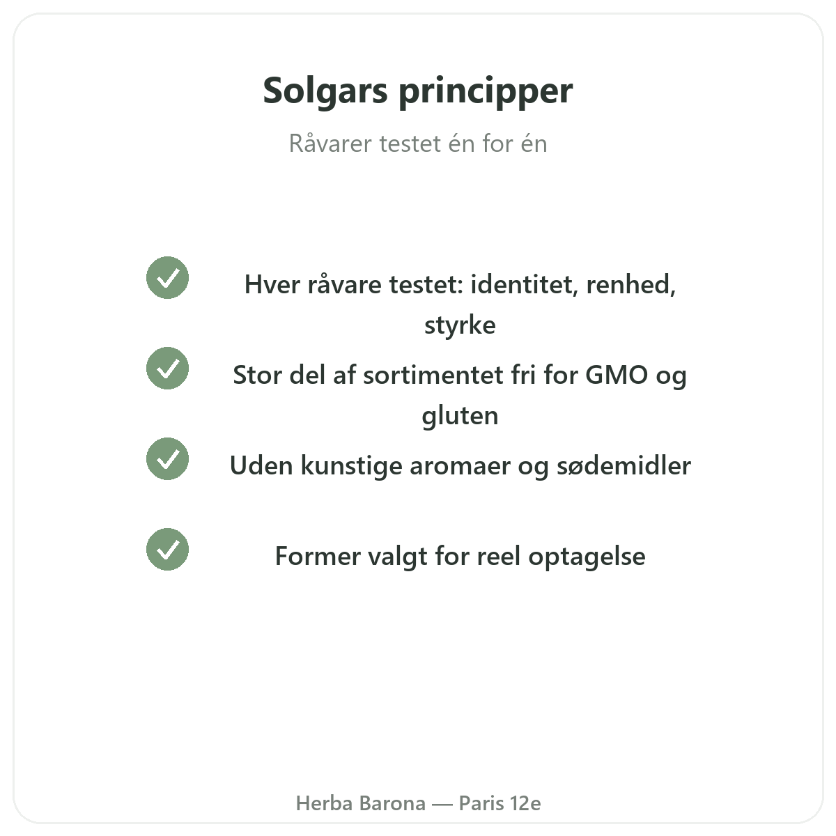Solgars engagement - Gold Standard, uden GMO, gluten og hvede hos Herba Barona Paris 12