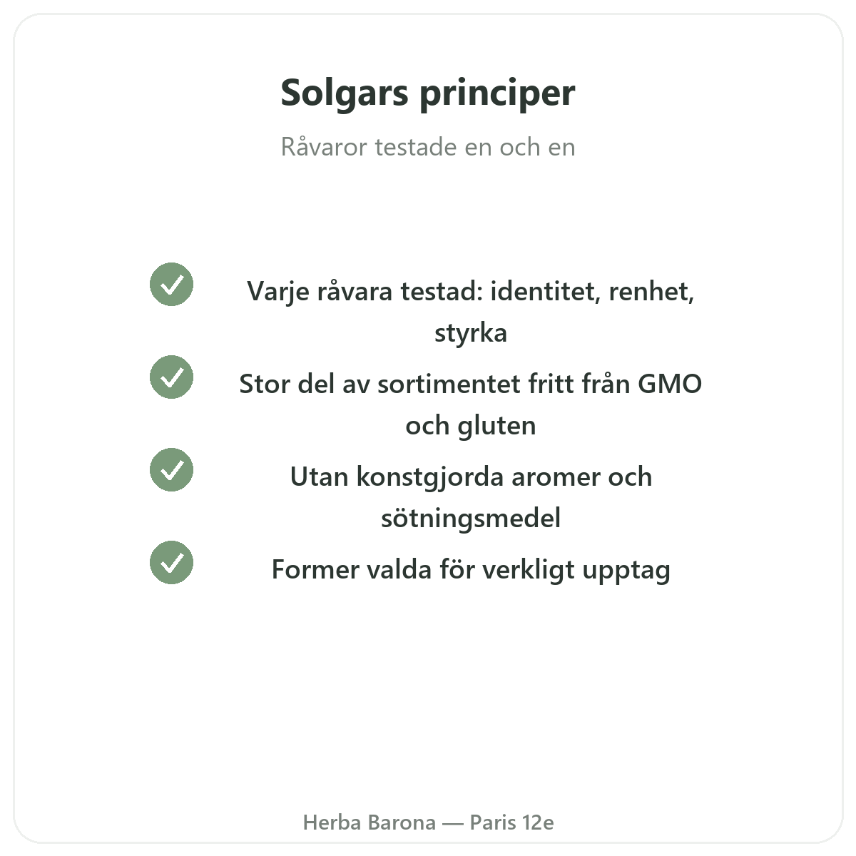 Solgars åtaganden - Gold Standard, utan GMO gluten vete hos Herba Barona Paris 12e