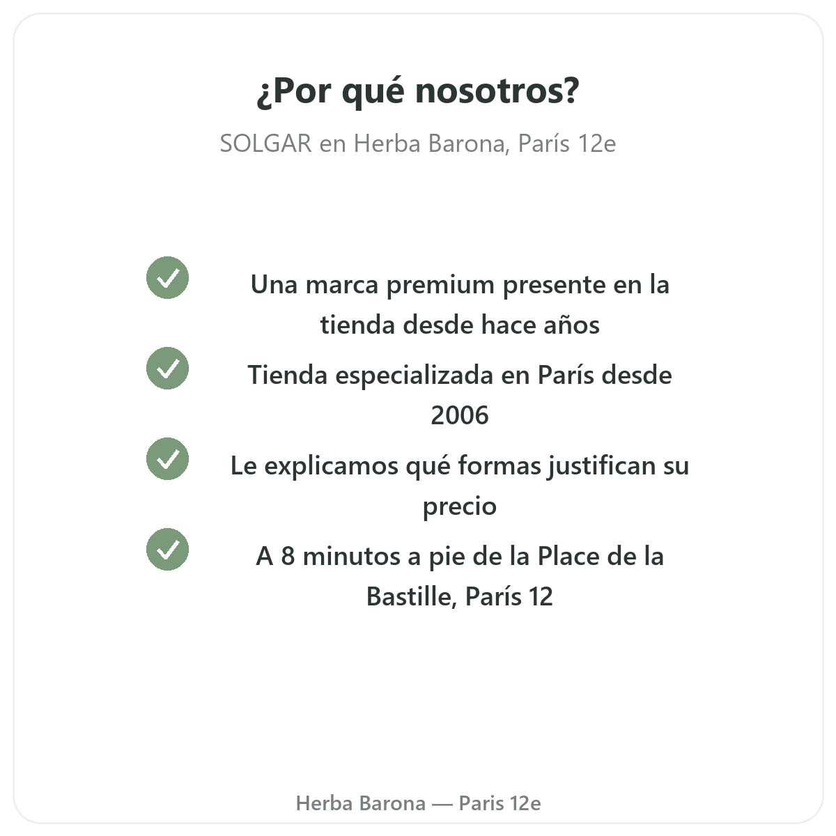 Por qué comprar Solgar en París en Herba Barona París 12e