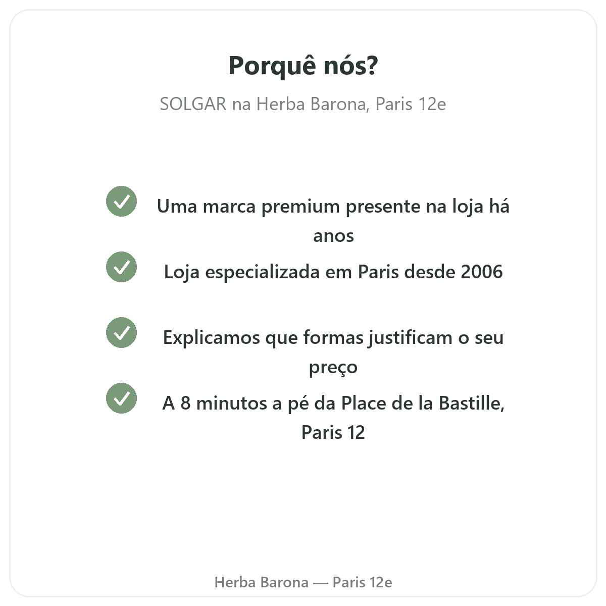 Porquê comprar Solgar em Paris na Herba Barona Paris 12e
