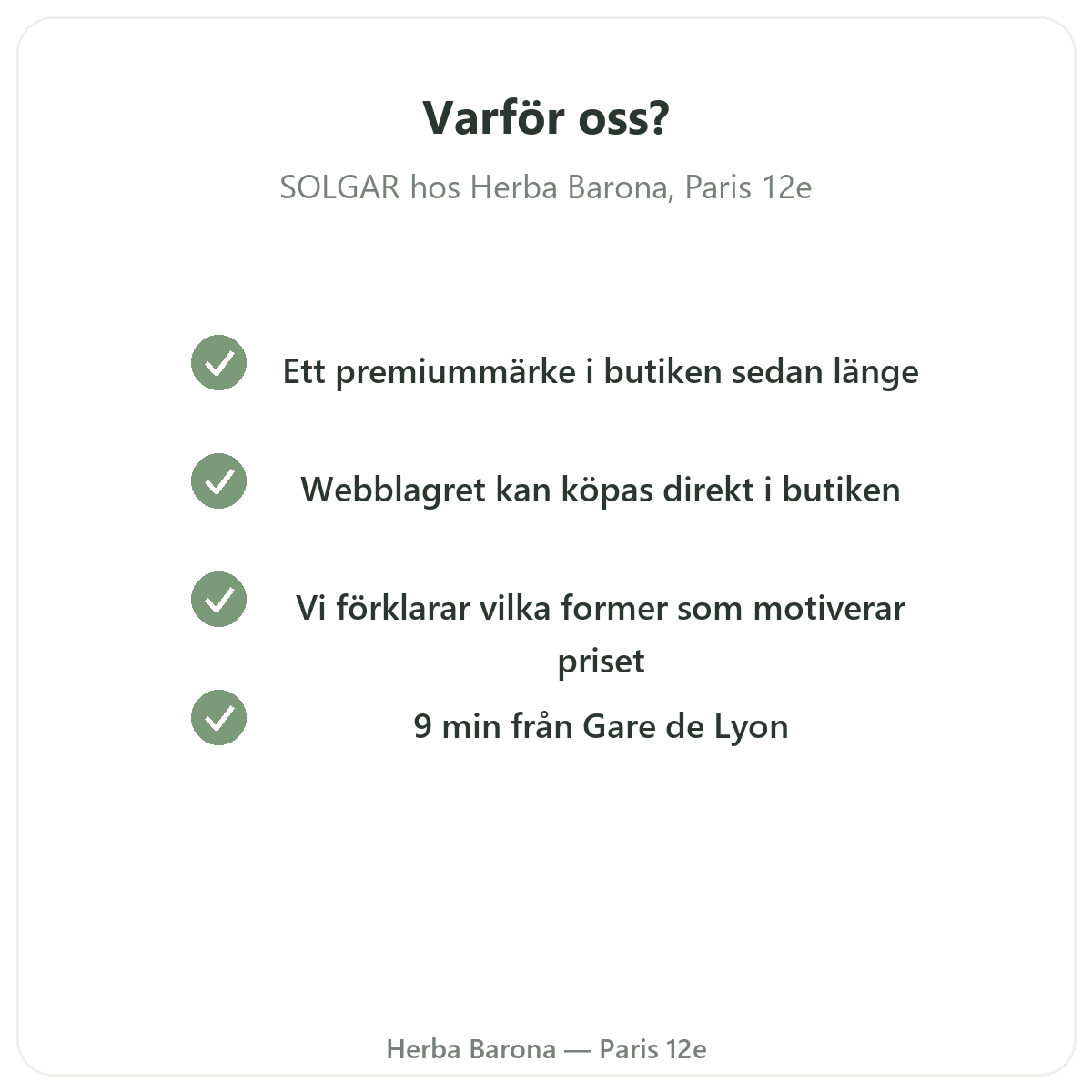 Varför köpa Solgar i Paris hos Herba Barona Paris 12e
