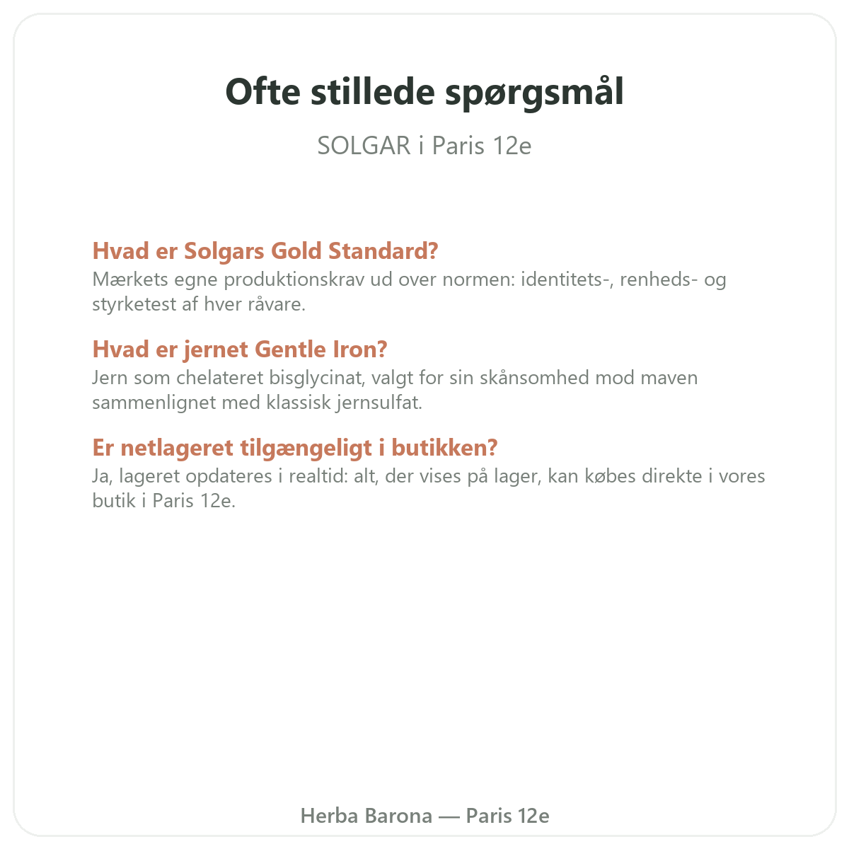 Ofte stillede spørgsmål Solgar i Paris - Herba Barona Paris 12