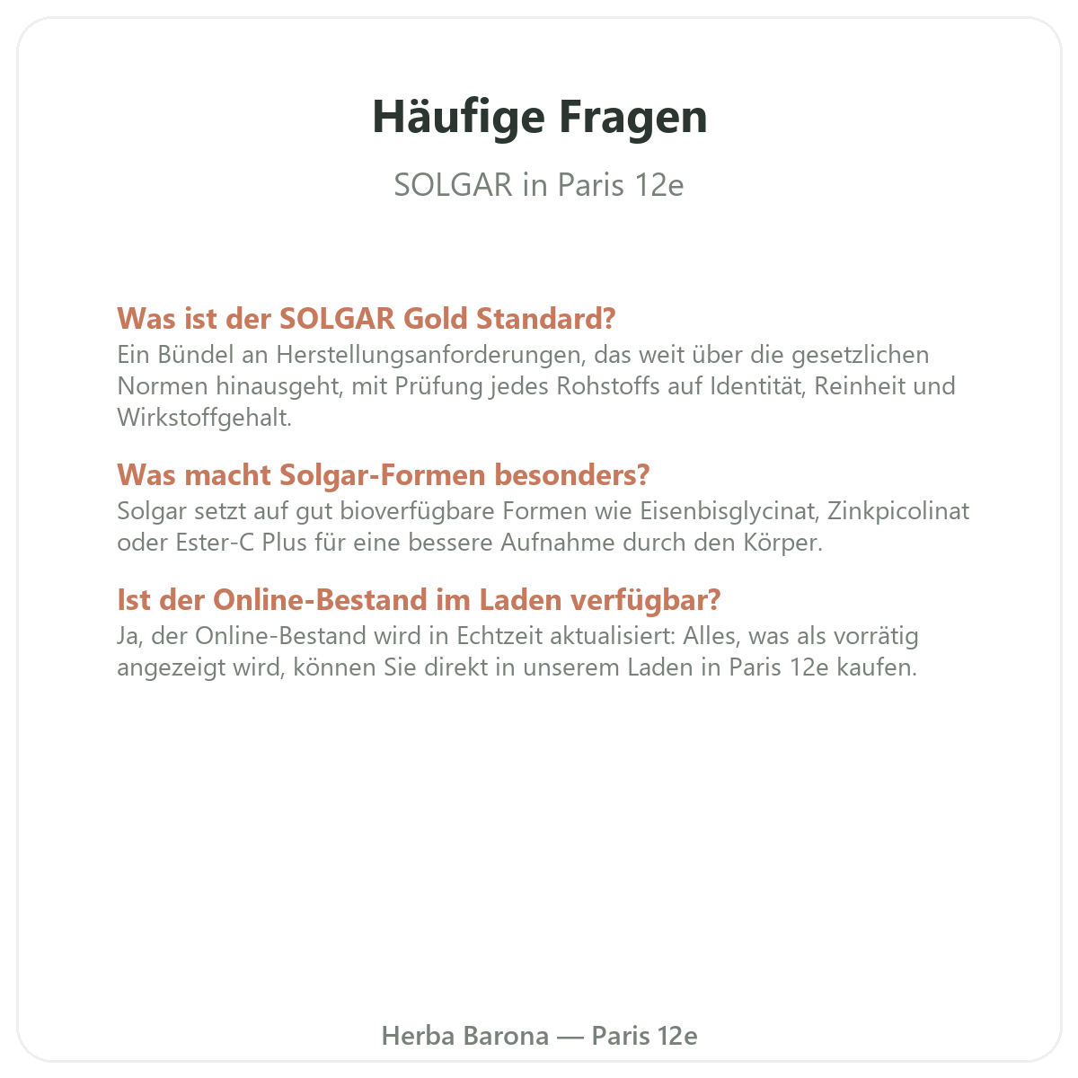 Häufige Fragen zu Solgar in Paris - Herba Barona Paris 12e