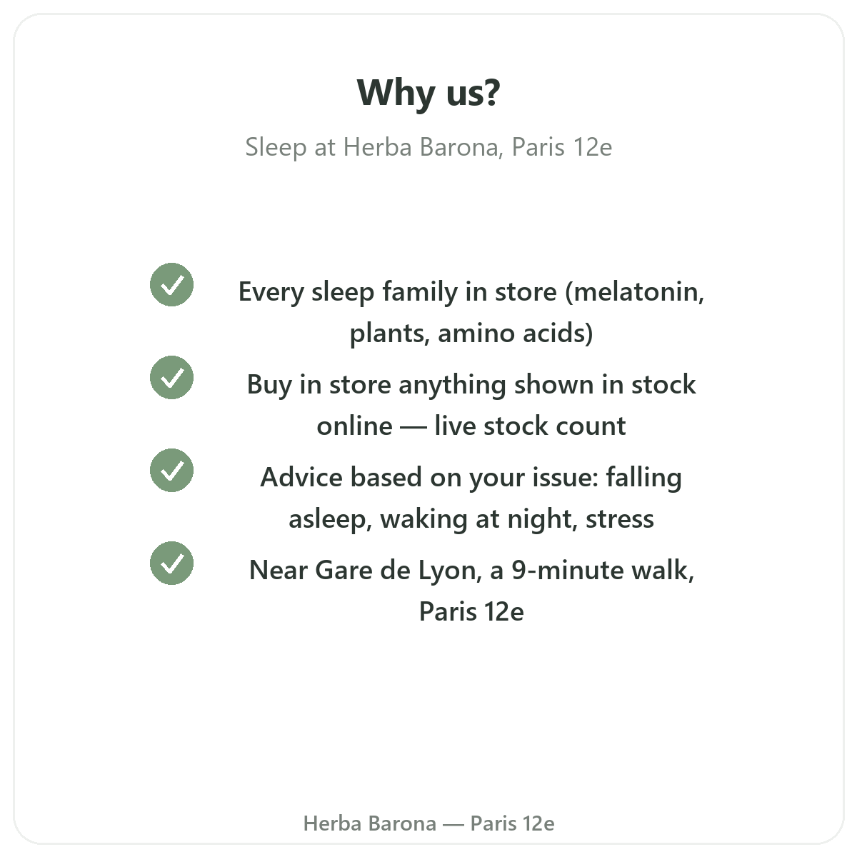 Pourquoi acheter Sommeil Paris a Paris chez Herba Barona Paris 12e