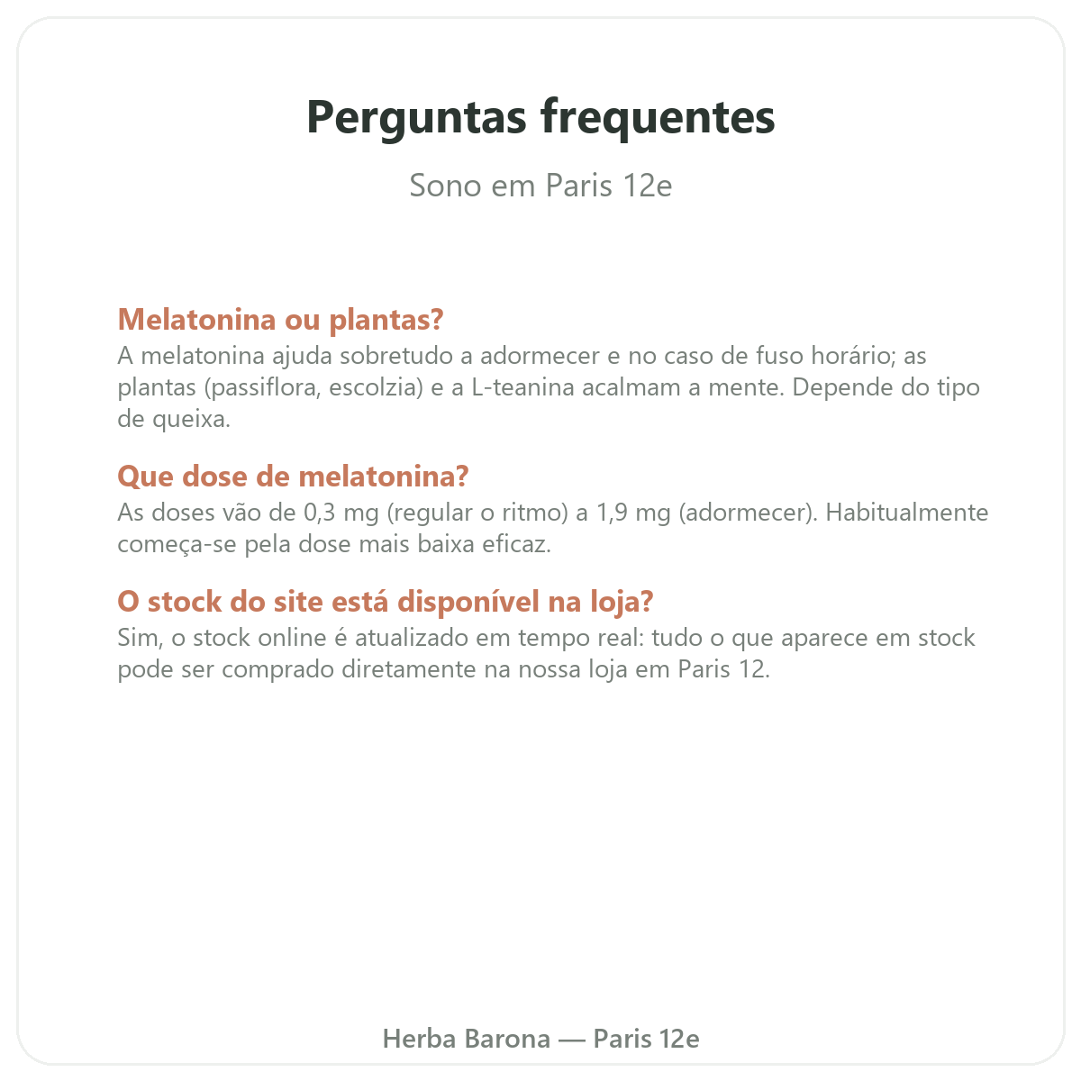 Perguntas frequentes Sono Paris em Paris - Herba Barona Paris 12e
