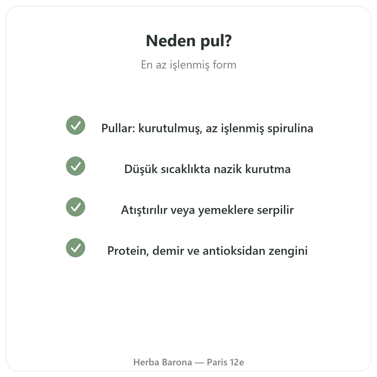 Paris Dal Spirulinası - Herba Barona Paris 12. bölgede kalite taahhütleri