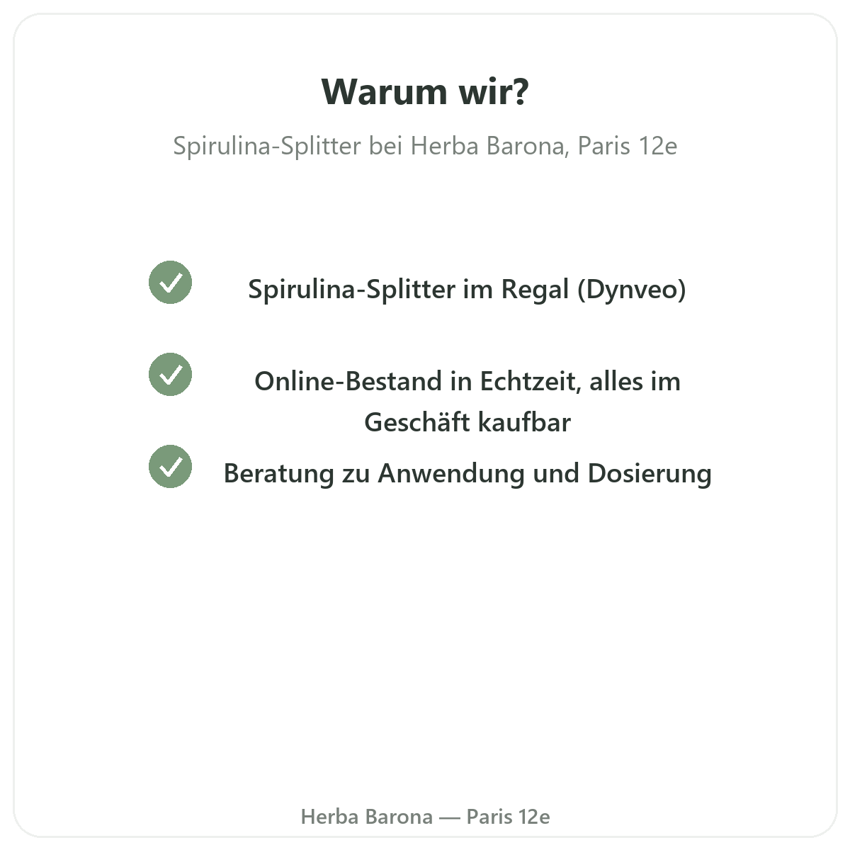 Warum Spirulina-Splitter in Paris bei Herba Barona Paris 12e kaufen