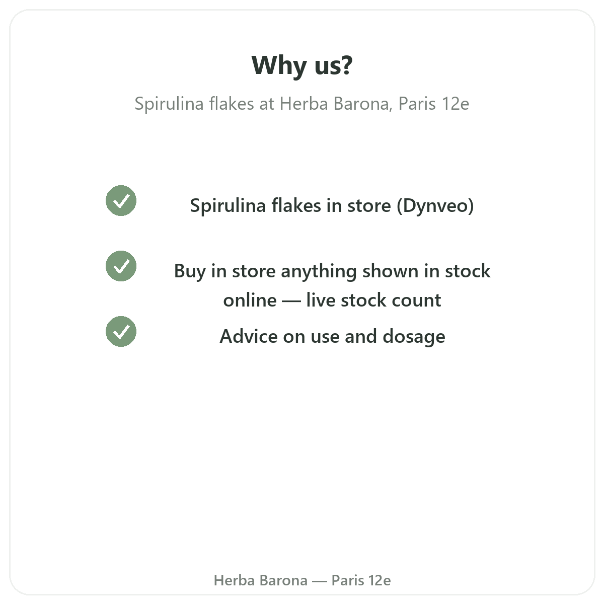 Why buy Spirulina flakes in Paris at Herba Barona Paris 12e