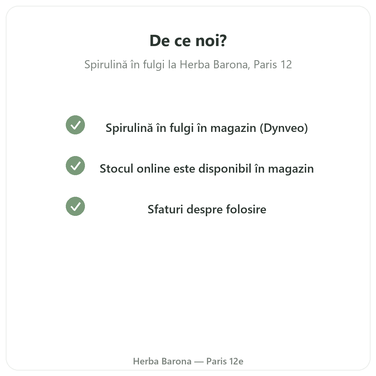 De ce să cumpărați Spirulină rămurele Paris de la Herba Barona Paris, arondismentul 12