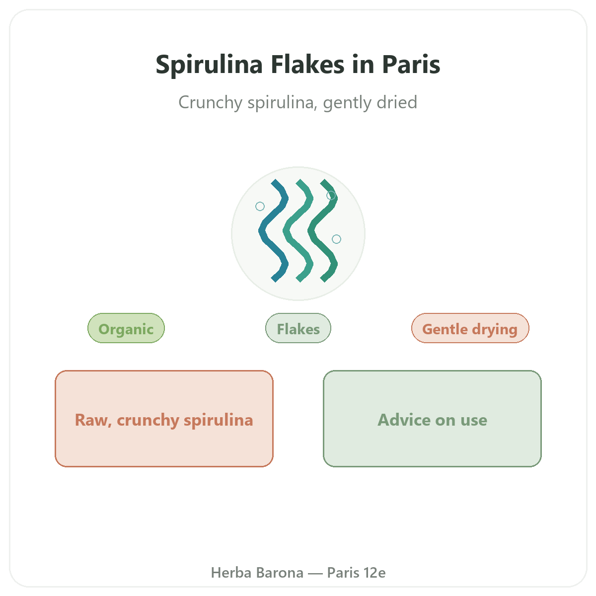 Spirulina flakes Paris - brand presentation at Herba Barona Paris 12e