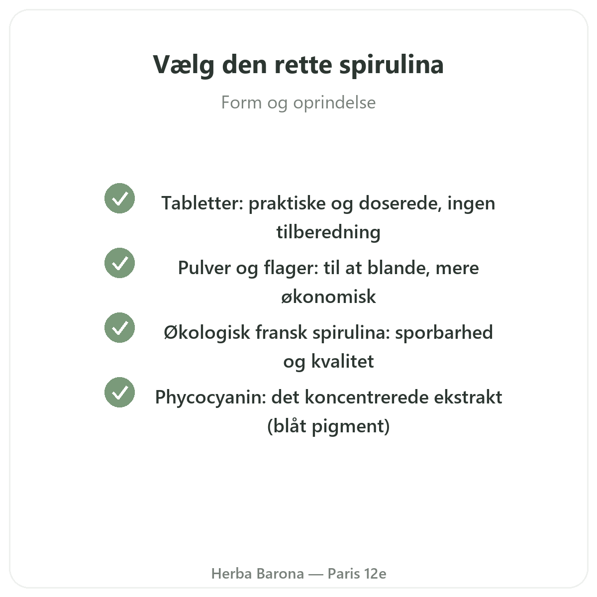 Spirulina Paris - kvalitetsløfter hos Herba Barona Paris 12