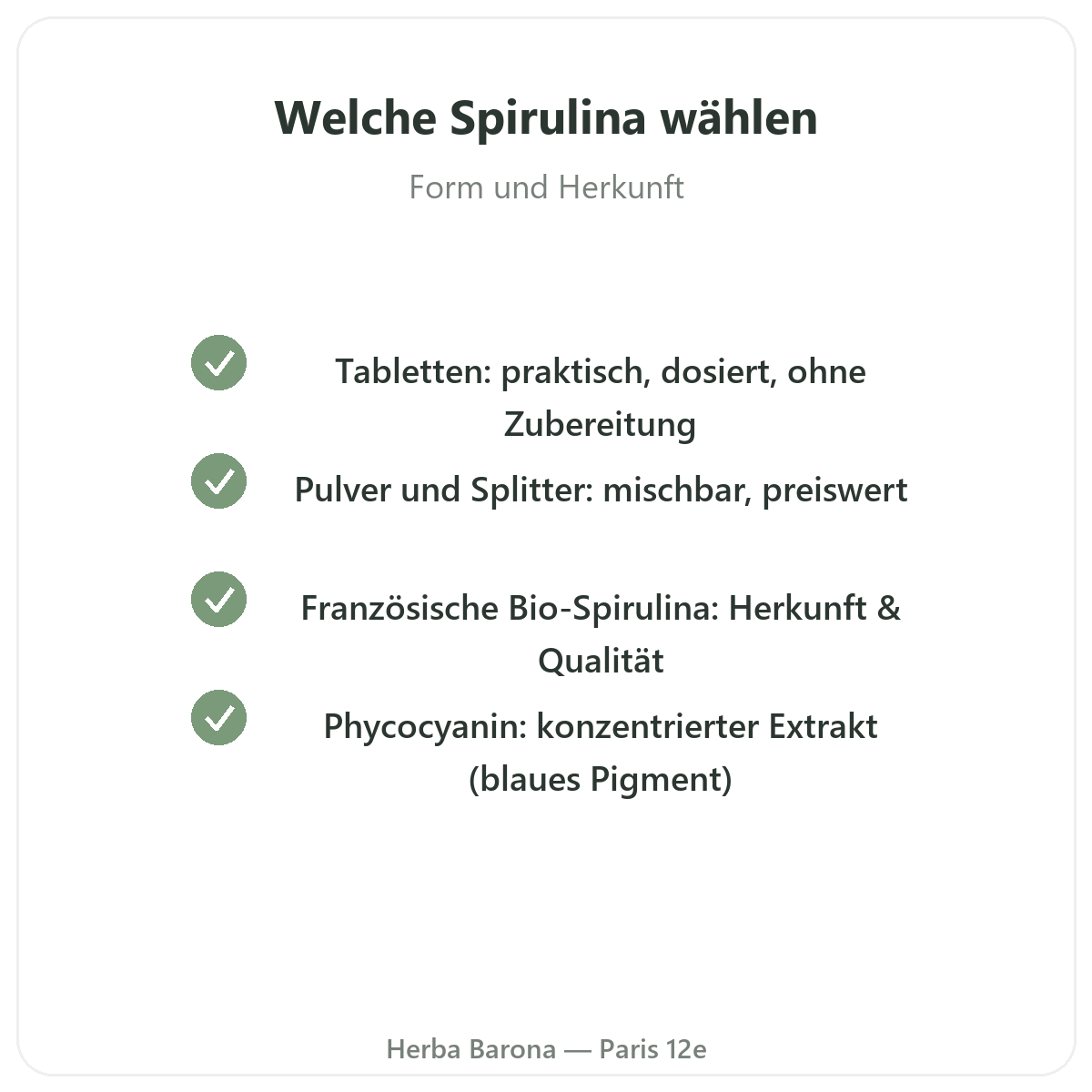 Spirulina Paris – Qualitätsversprechen bei Herba Barona Paris 12e