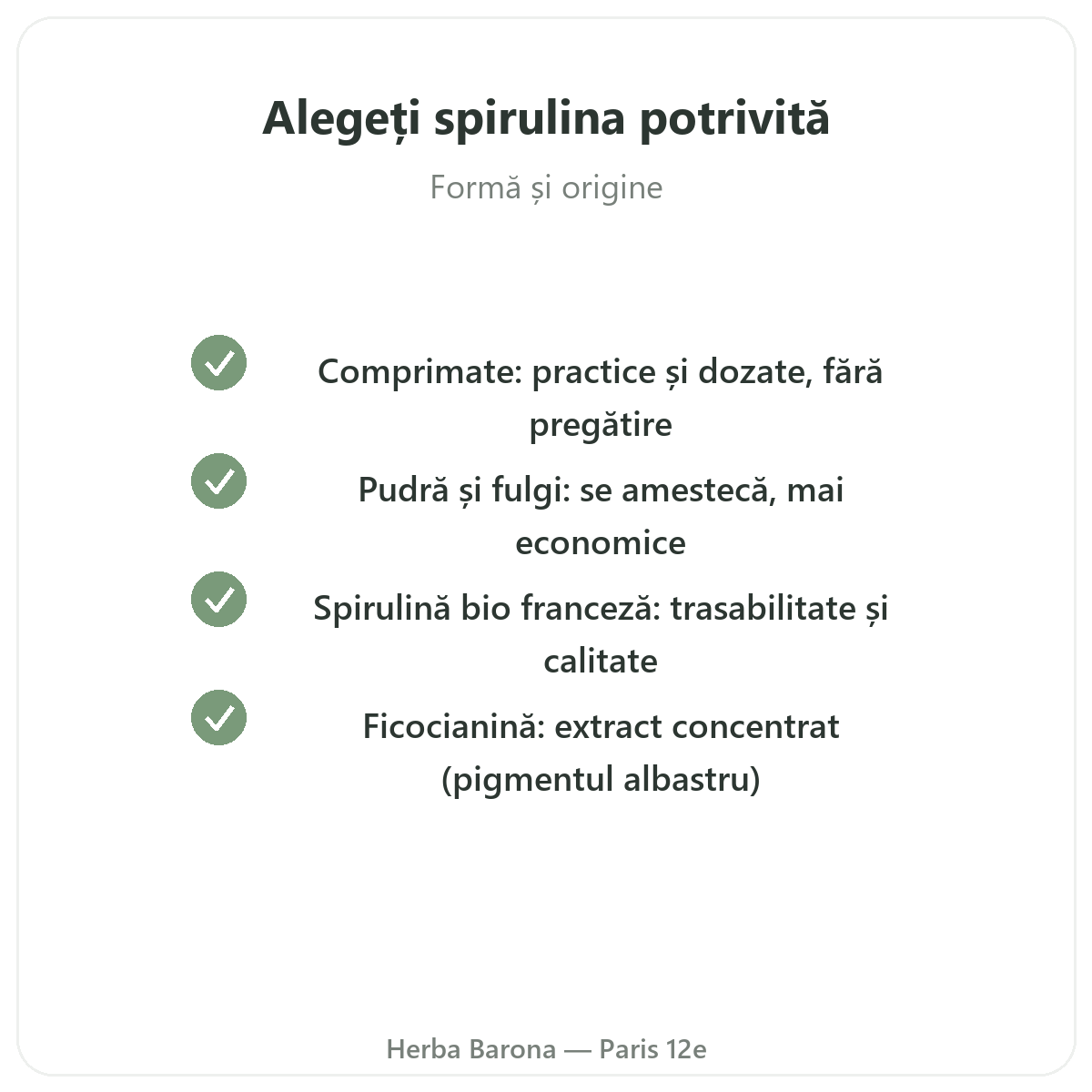 Spirulină Paris - angajamente de calitate la Herba Barona Paris arondismentul 12