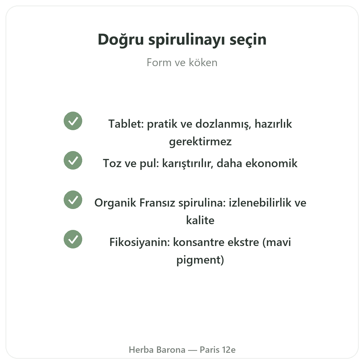 Spirulina Paris - Herba Barona Paris 12. bölgede kalite taahhütleri