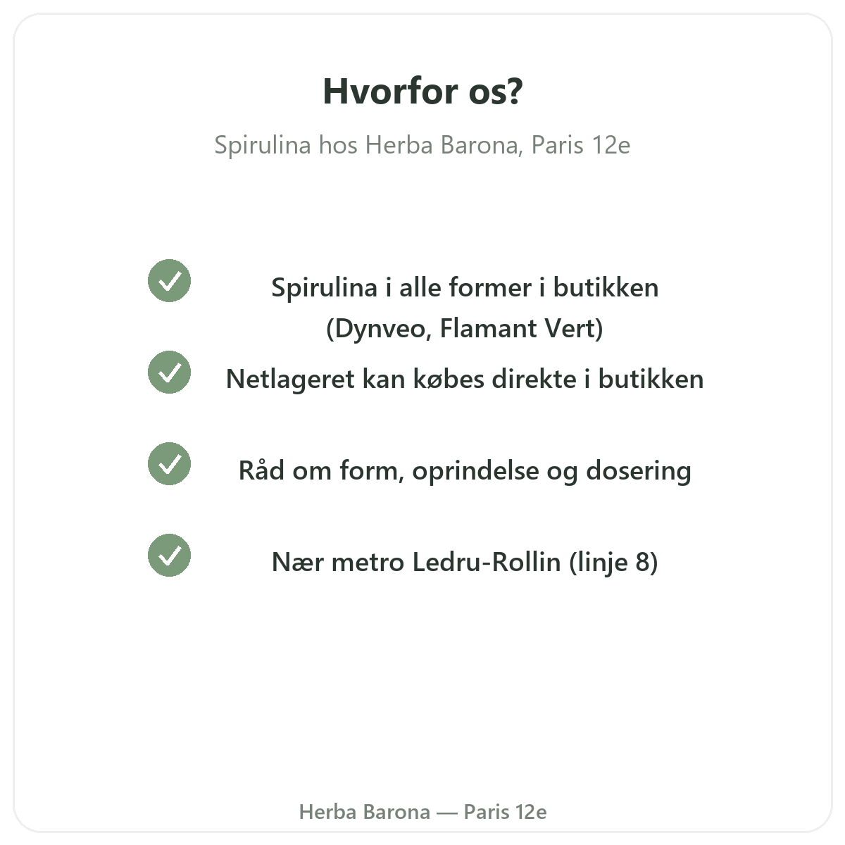 Hvorfor købe Spirulina Paris i Paris hos Herba Barona Paris 12