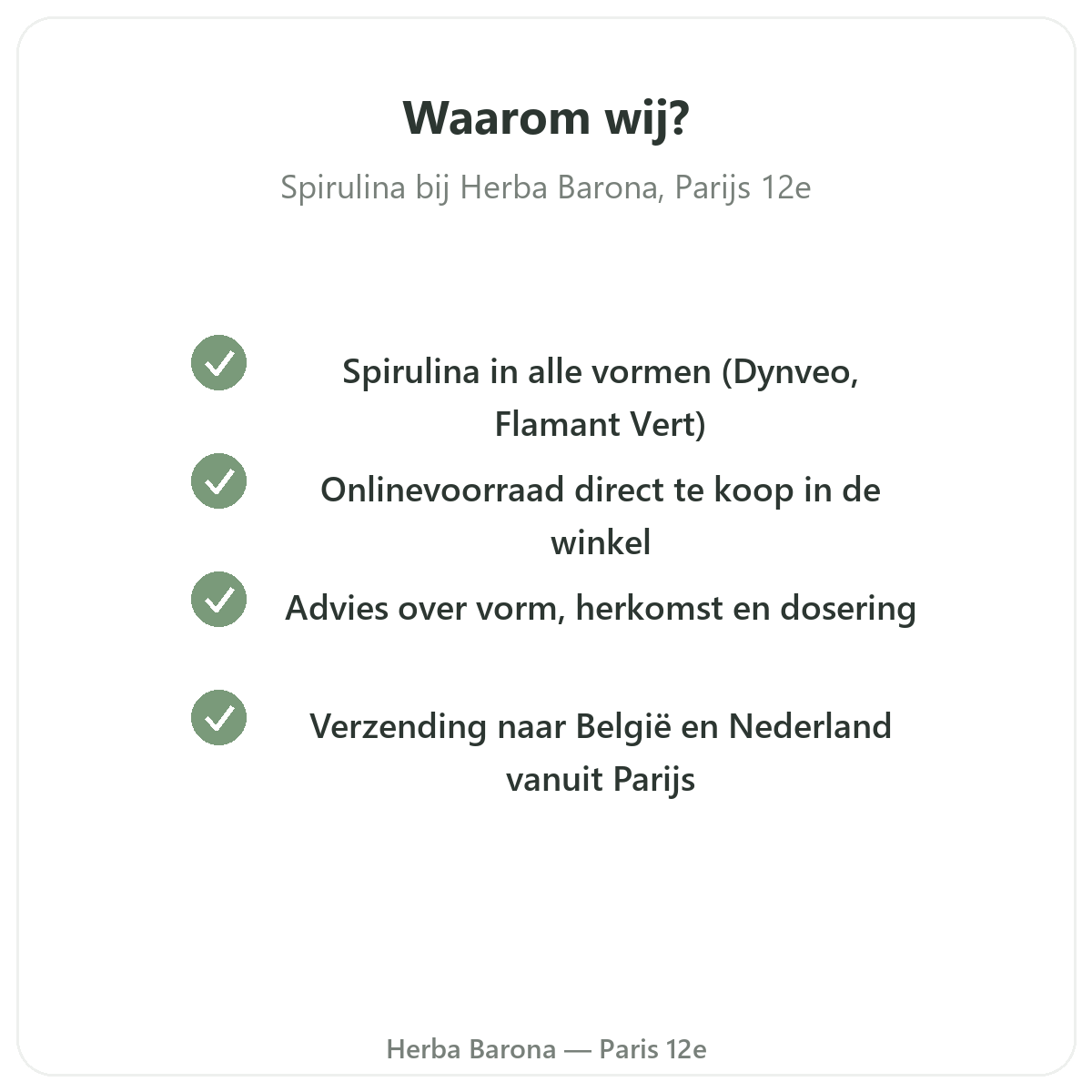 Waarom Spirulina kopen bij Herba Barona in Parijs 12e