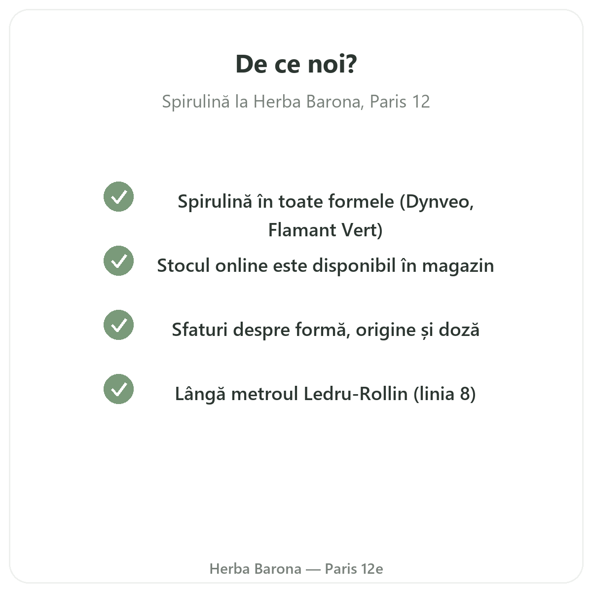 De ce să cumpărați Spirulină Paris la Herba Barona Paris arondismentul 12