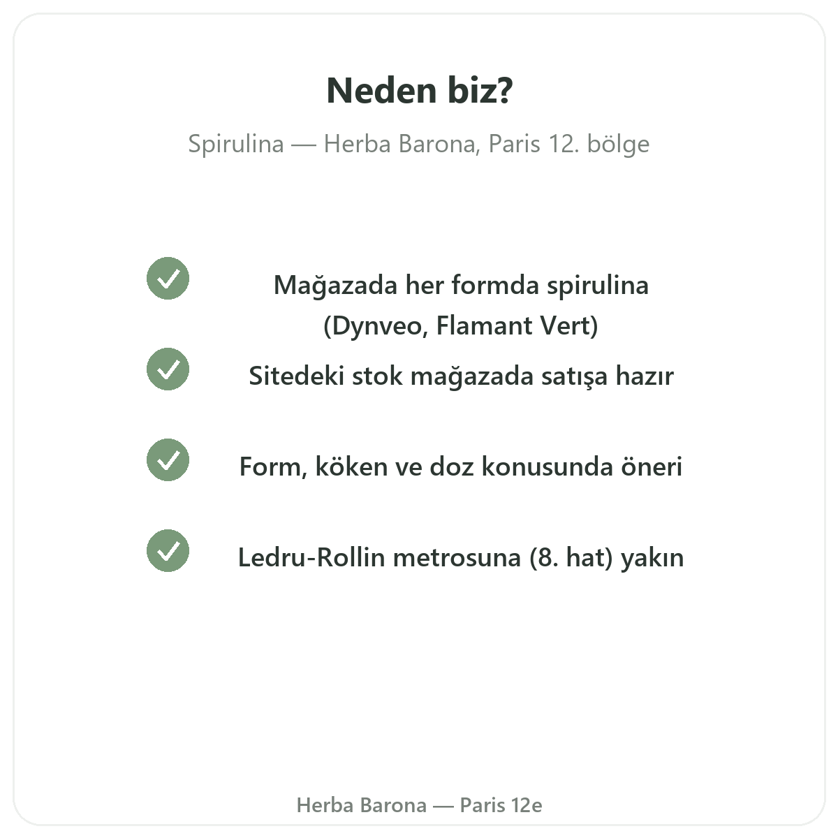 Spirulina Paris’i neden Herba Barona Paris 12. bölgeden almalısınız