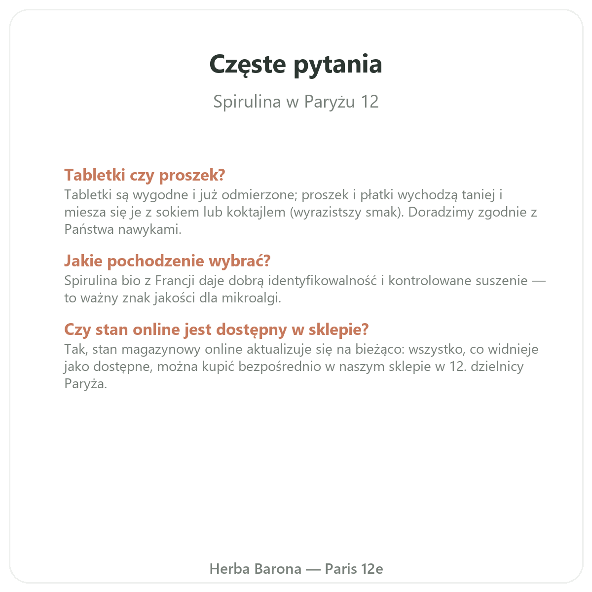 Najczęściej zadawane pytania - spirulina w Paryżu - Herba Barona Paryż 12
