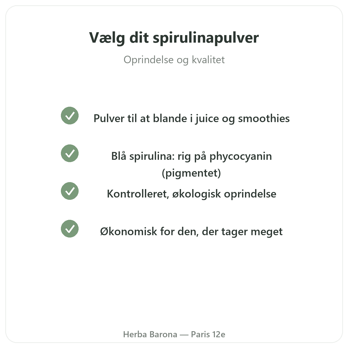 Blå spirulinapulver Paris - kvalitetsengagement hos Herba Barona Paris 12