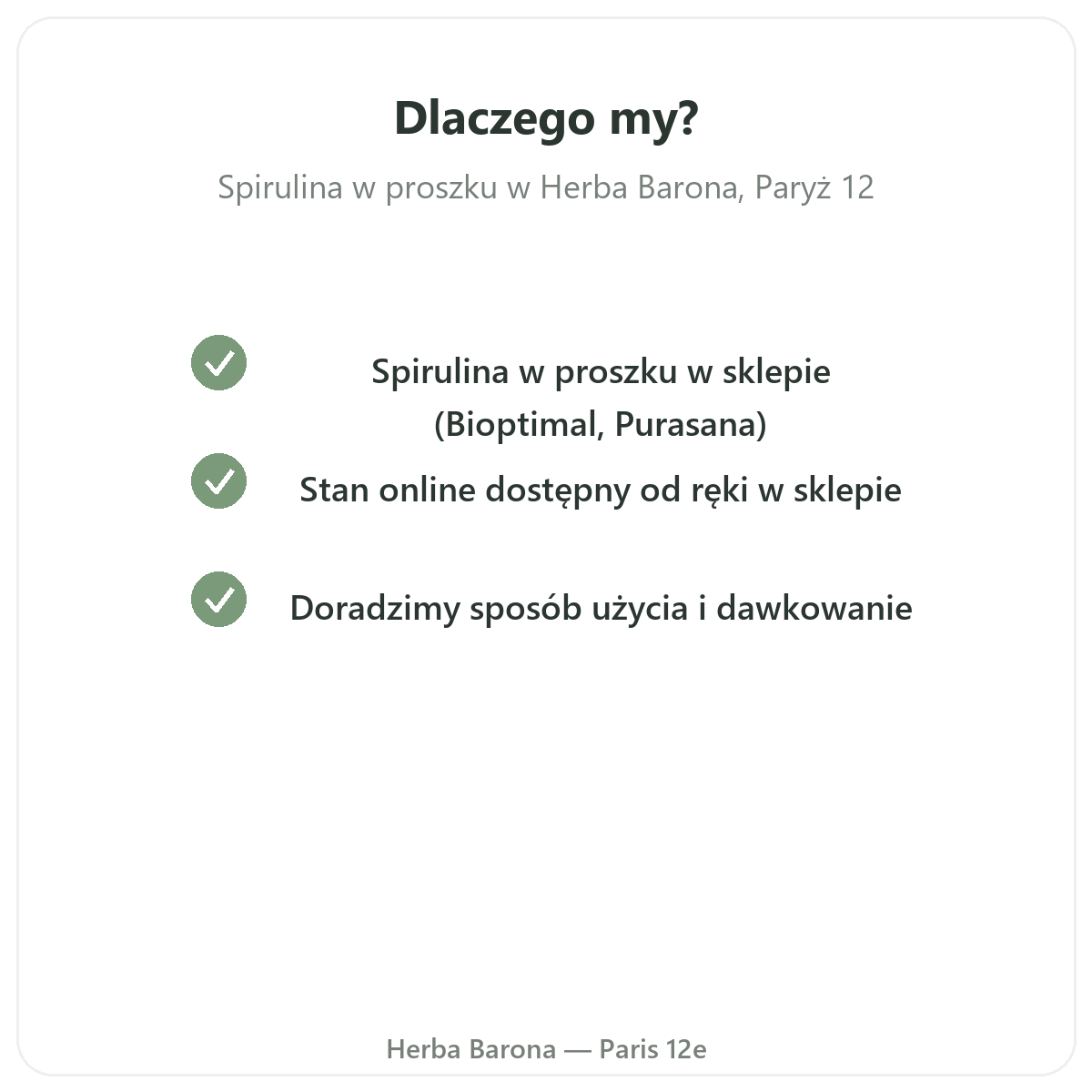 Dlaczego kupić spirulinę w proszku w Herba Barona, Paryż 12