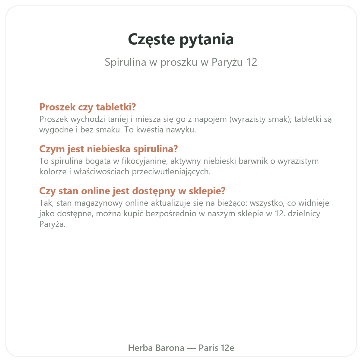 Najczęstsze pytania o spirulinę w proszku - Herba Barona, Paryż 12