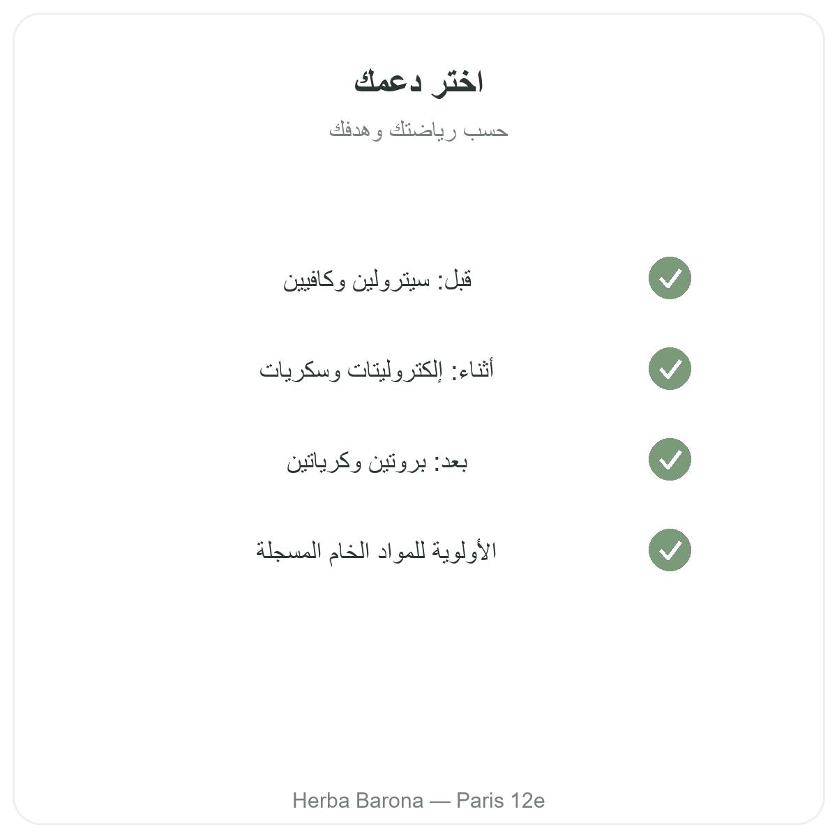 مكملات الرياضة والتحمل - المكونات الفعالة الرئيسية لدى Herba Barona باريس 12