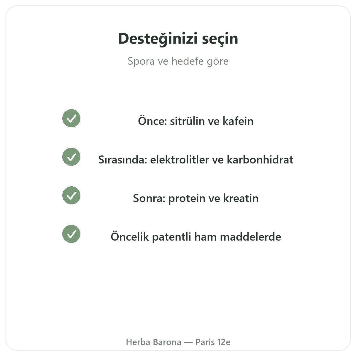 Spor ve dayanıklılık takviyeleri - Herba Barona Paris 12e’de seçilecek temel etkin maddeler