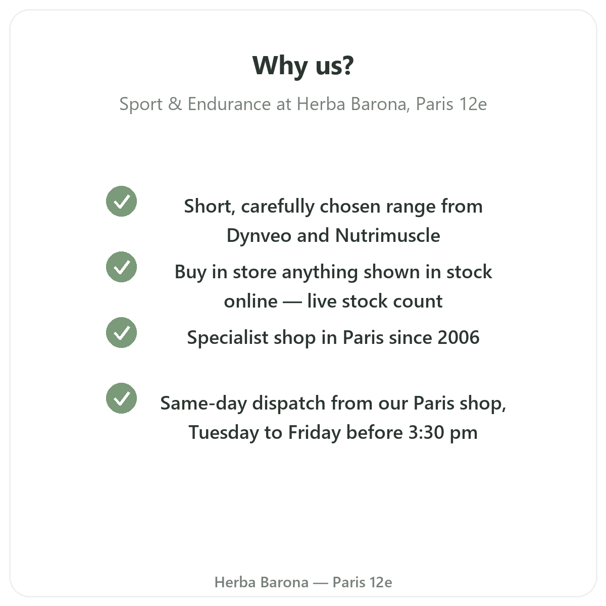 Why buy Sport & Endurance supplements in Paris at Herba Barona Paris 12e