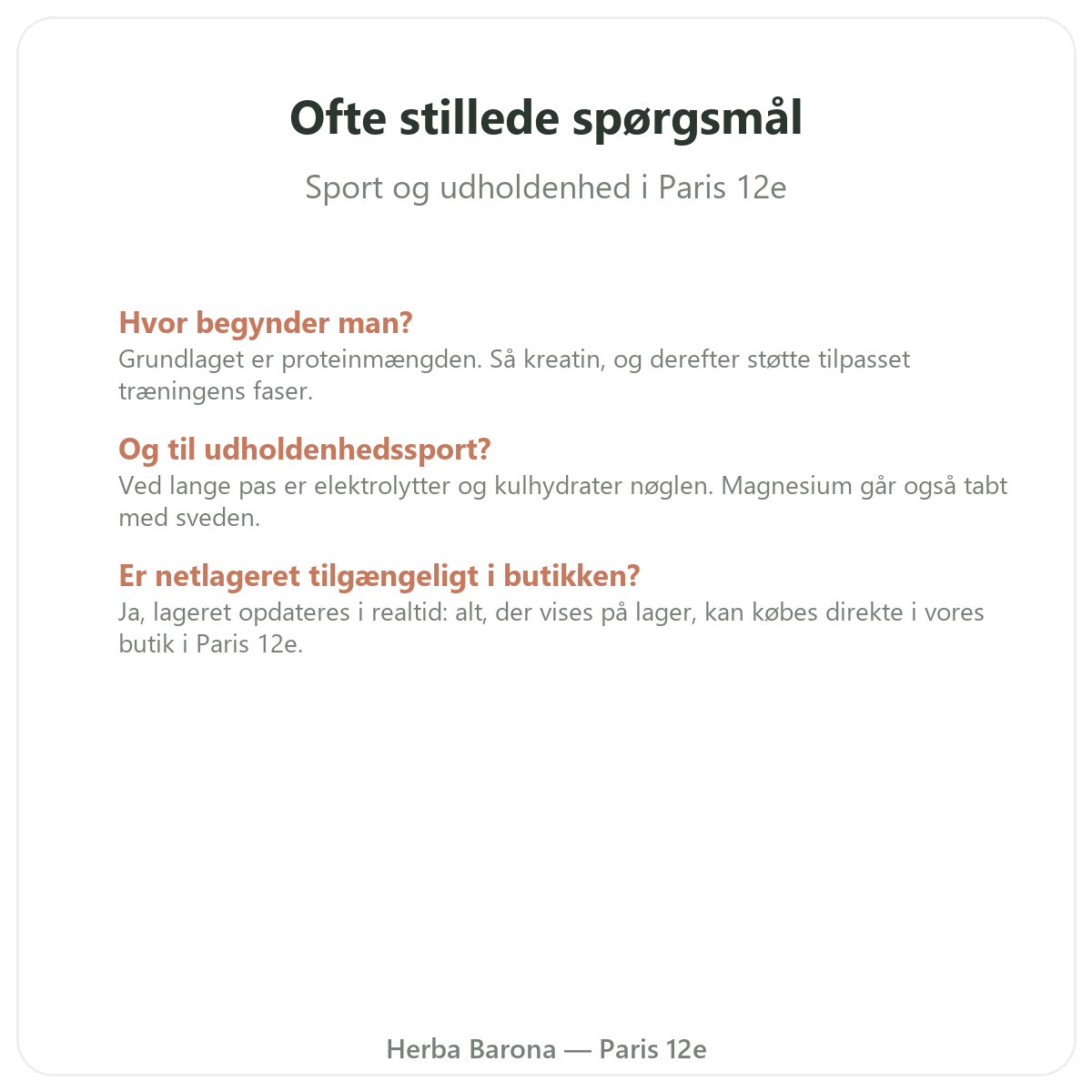 Ofte stillede spørgsmål om kosttilskud til sport og udholdenhed i Paris - Herba Barona Paris 12