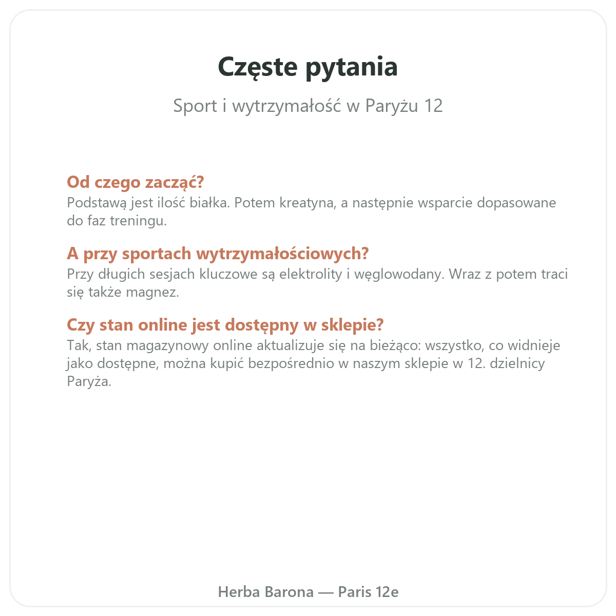 Najczęstsze pytania o suplementy sportowe w Paryżu - Herba Barona Paris 12e
