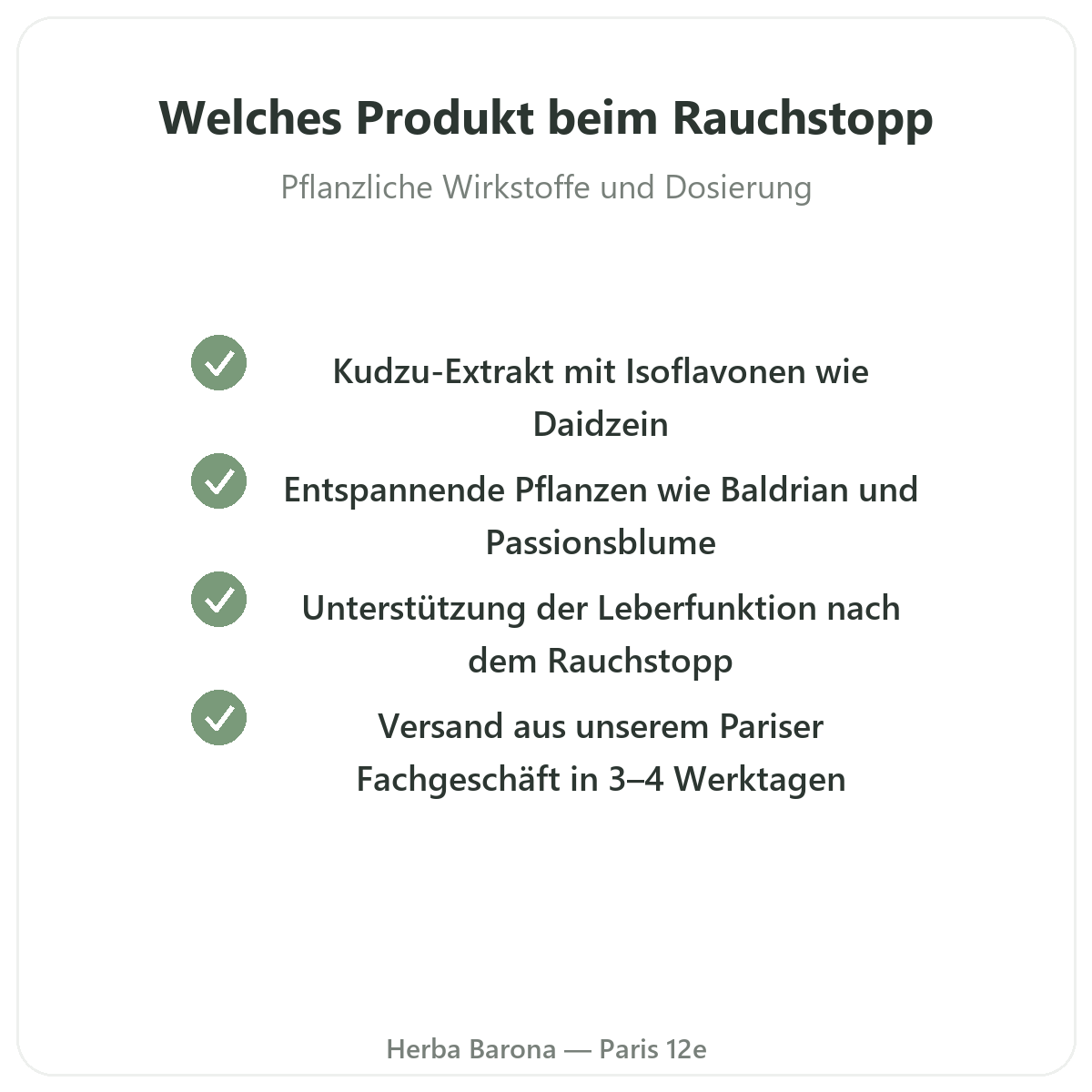 Präparate zum Rauchstopp – wichtige Inhaltsstoffe bei Herba Barona Paris 12e