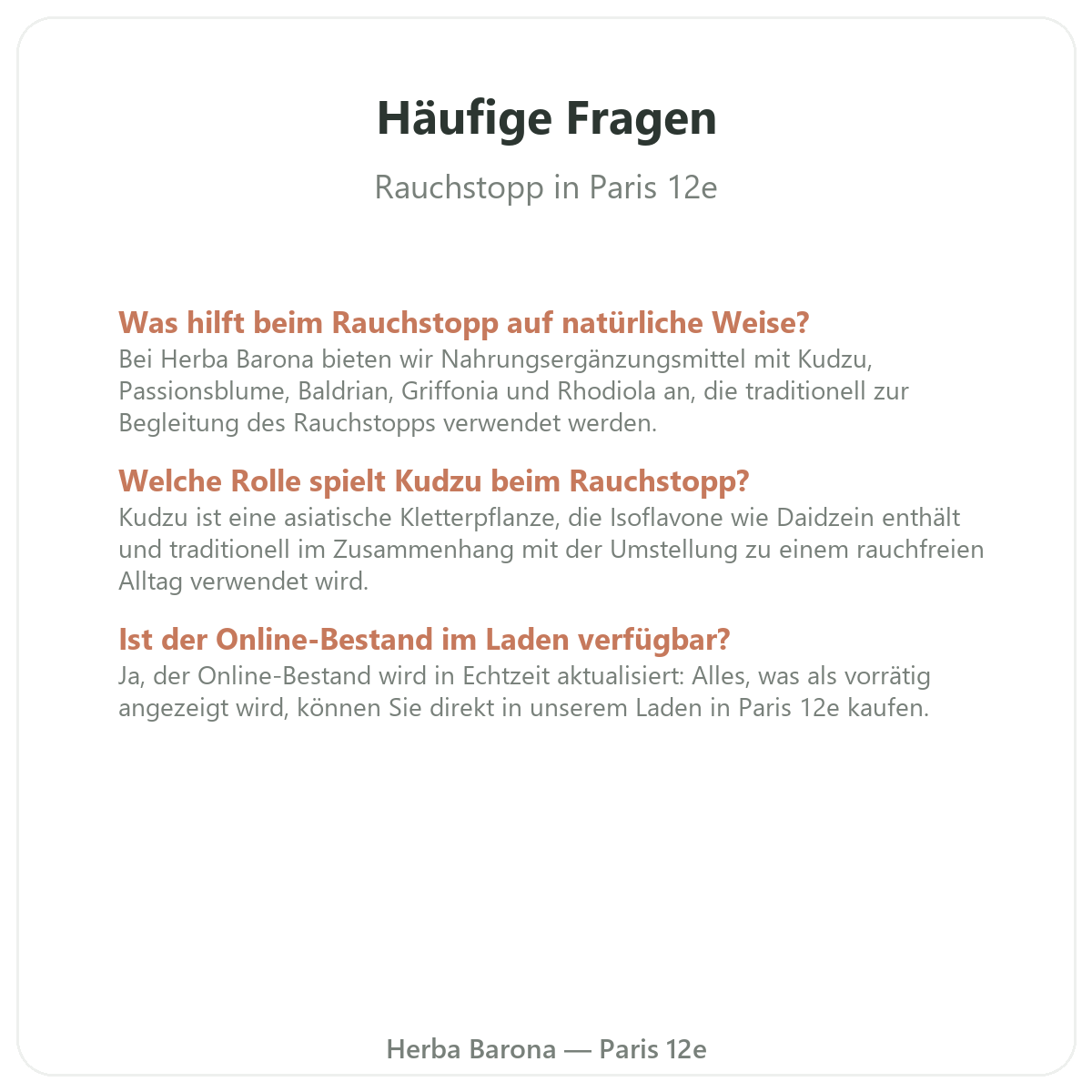 Häufige Fragen zu Präparaten zum Rauchstopp in Paris – Herba Barona Paris 12e