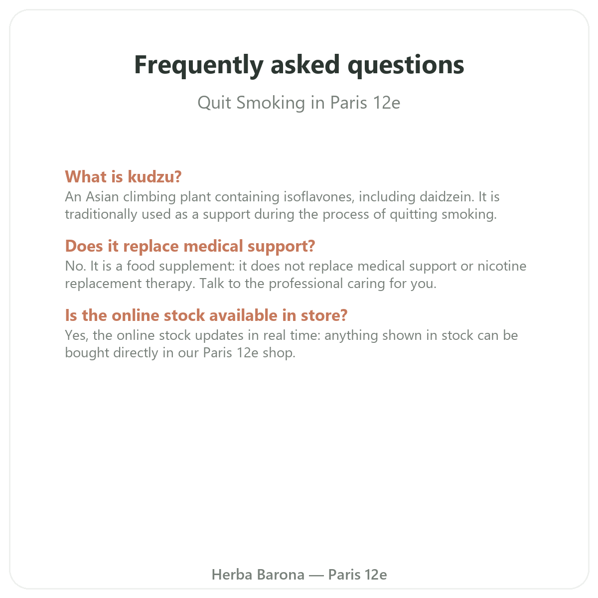 Frequently asked questions about quitting smoking in Paris - Herba Barona Paris 12th