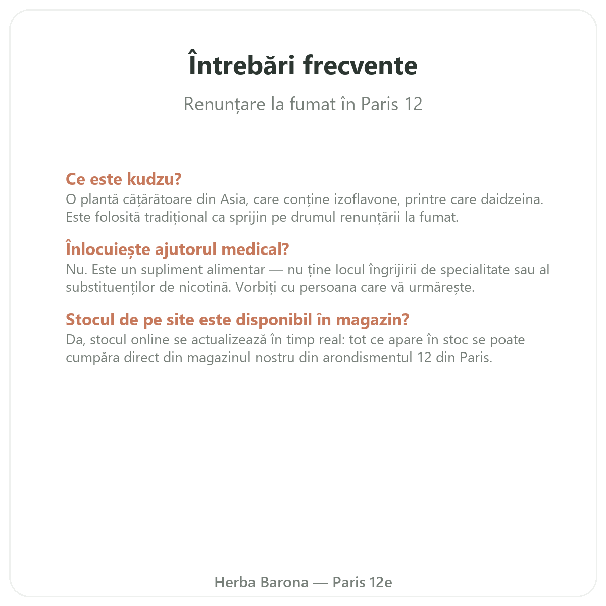 Întrebări frecvente suplimente pentru renunțarea la fumat la Paris - Herba Barona Paris, arondismentul 12