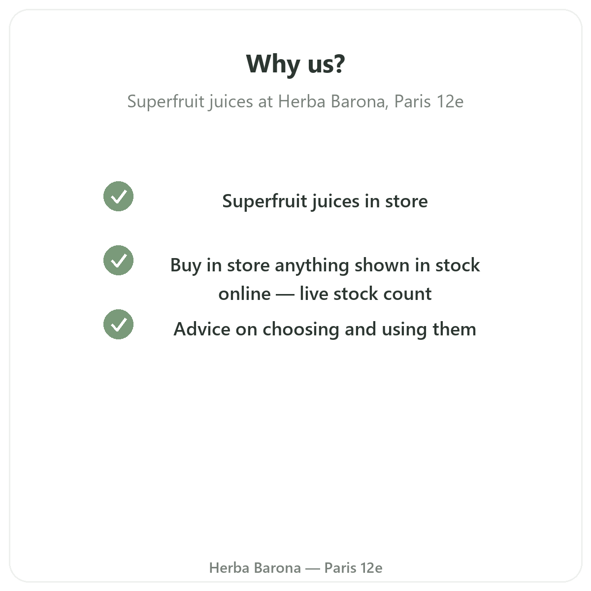 Why buy Superfruit Juices in Paris at Herba Barona Paris 12e