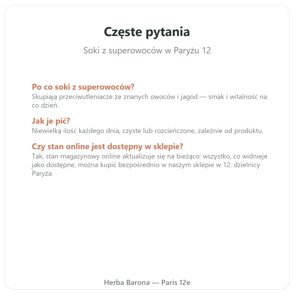 Najczęstsze pytania o Soki z superowoców – wysyłka do Polski, Herba Barona