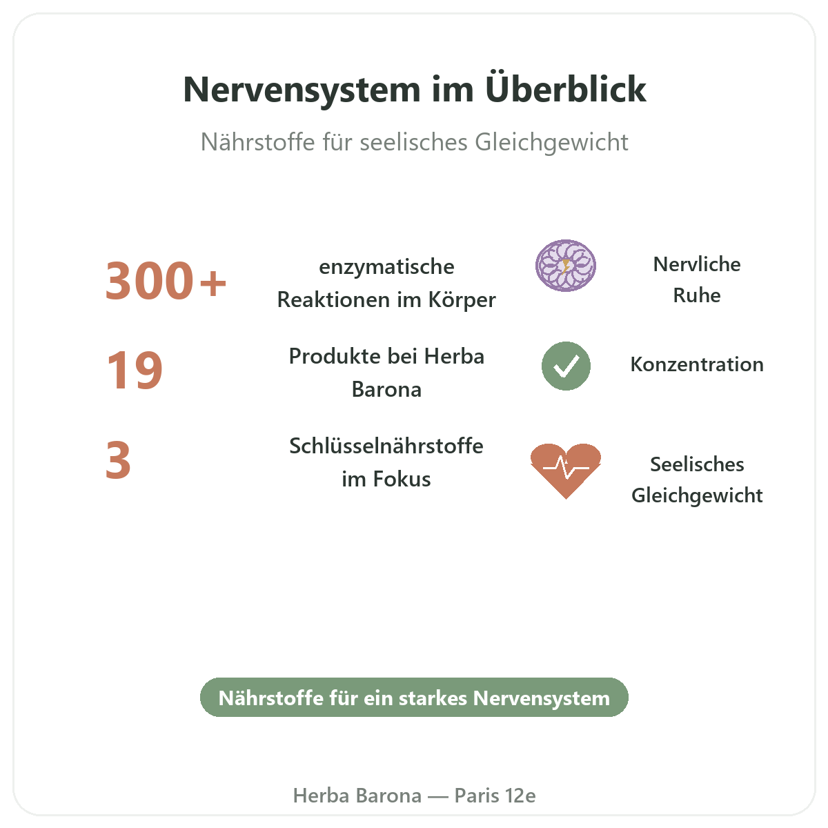 Präparate für das Nervensystem in Kürze - wichtige Zahlen bei Herba Barona Paris 12e