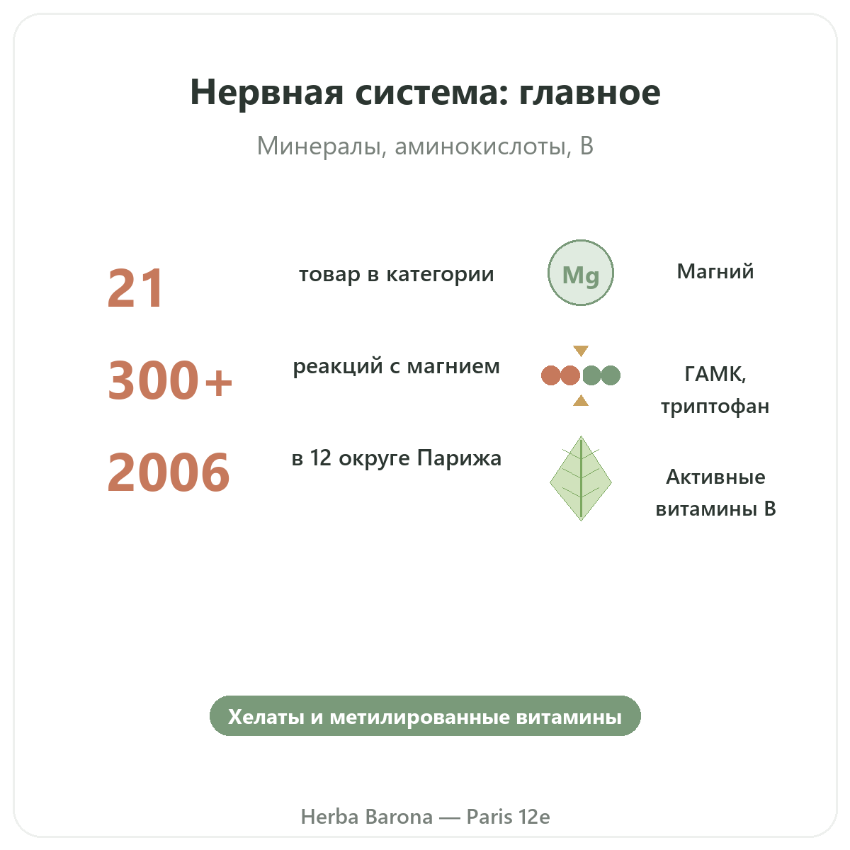 Добавки для нервной системы вкратце - ключевые цифры в магазине Herba Barona Париж, 12-й округ