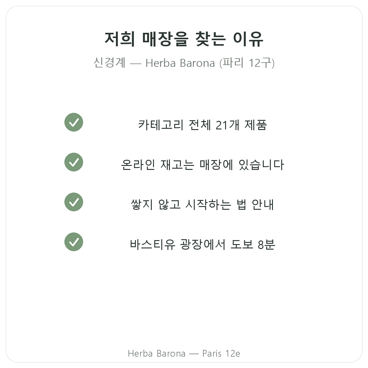 파리에서 신경계 영양제를 Herba Barona에서 구매해야 하는 이유, 파리 12구