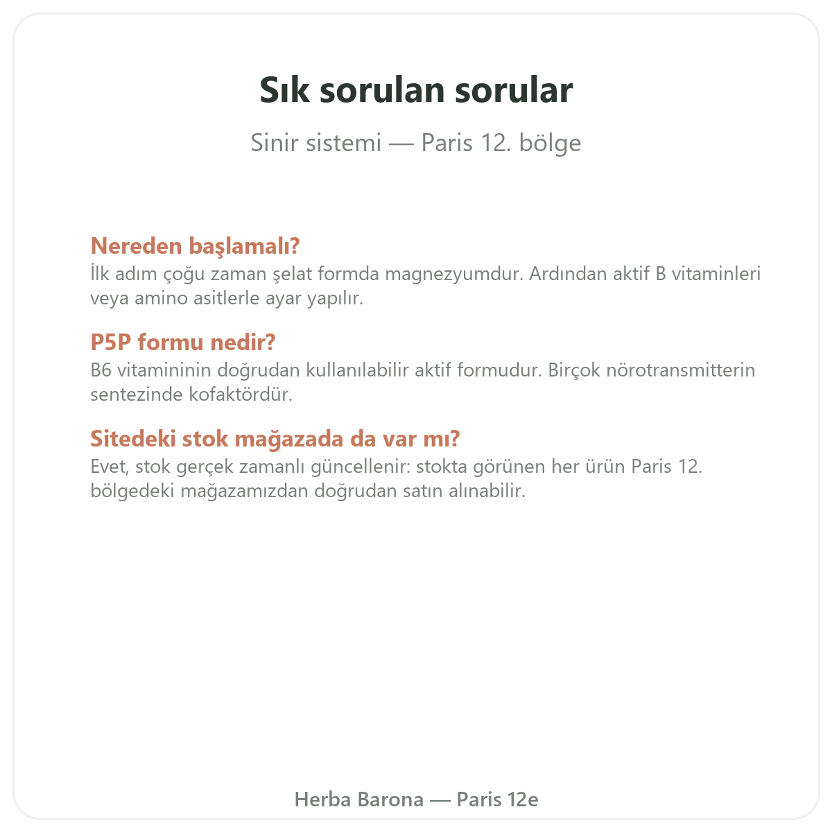 Paris’te sinir sistemi takviyeleri hakkında sık sorulan sorular - Herba Barona Paris 12e
