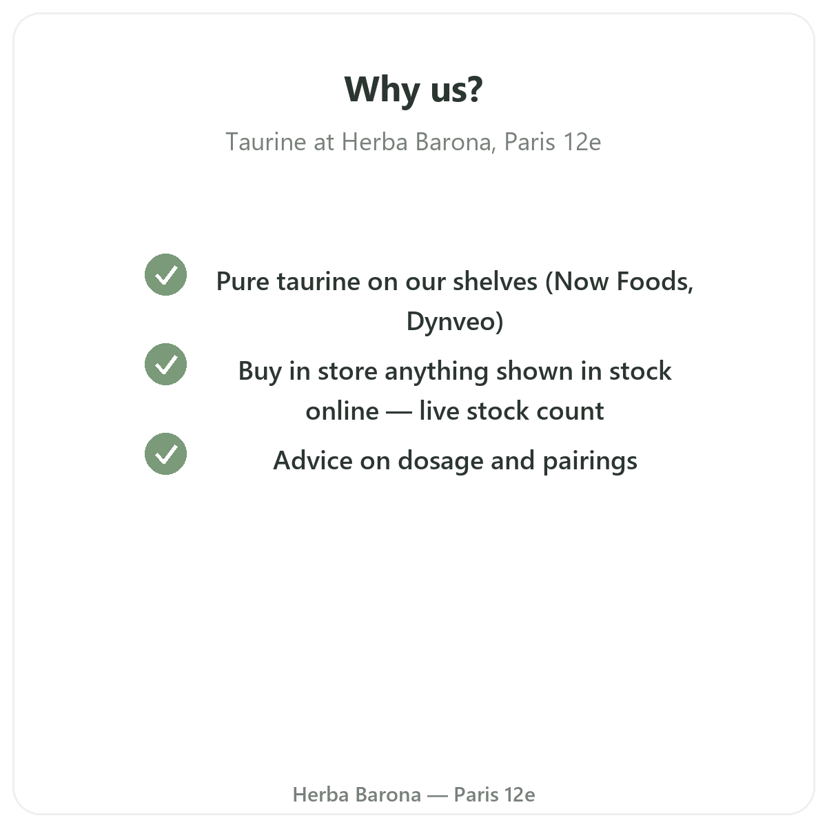 Why buy taurine in Paris at Herba Barona Paris 12e