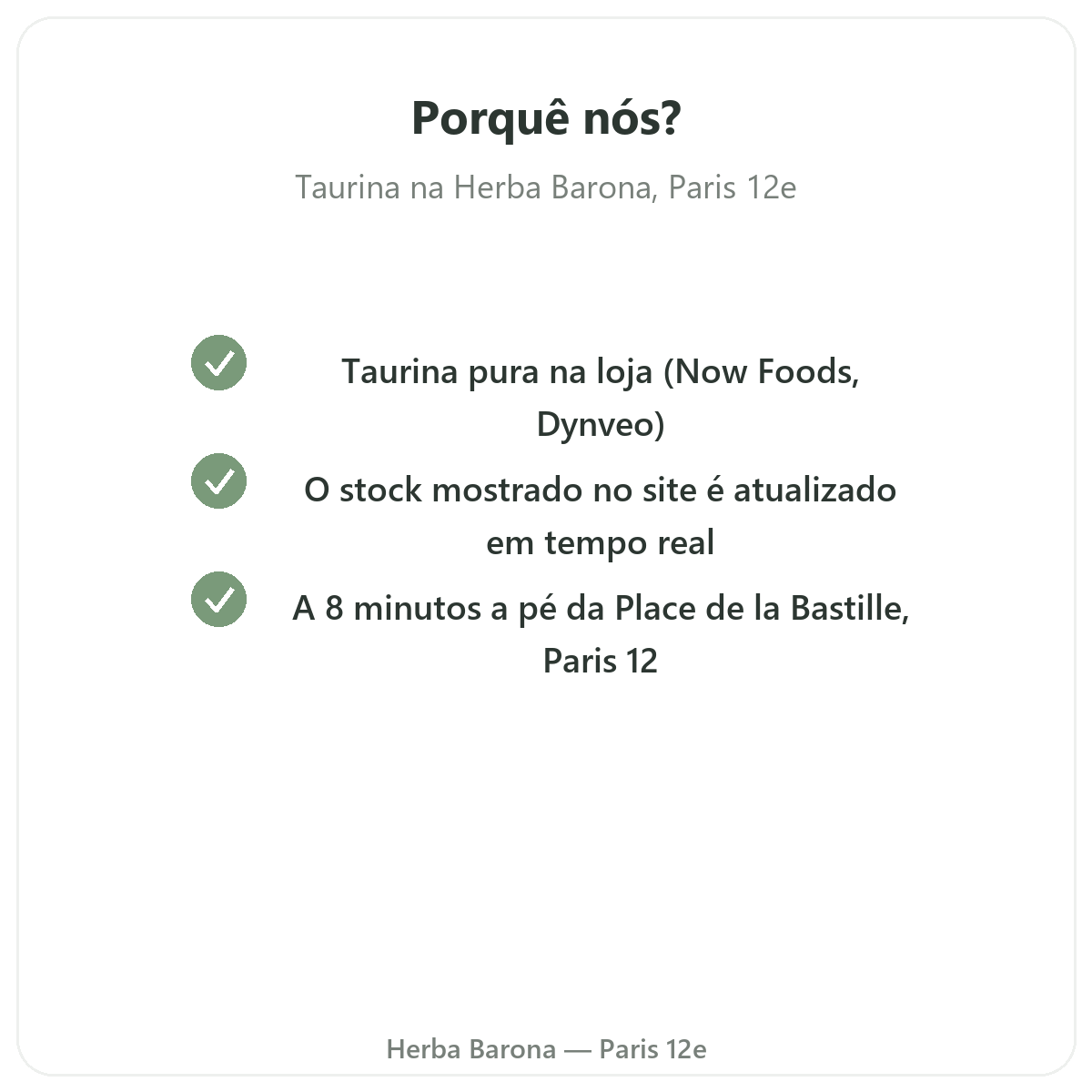 Porquê comprar Taurina Paris em Paris na Herba Barona Paris 12e